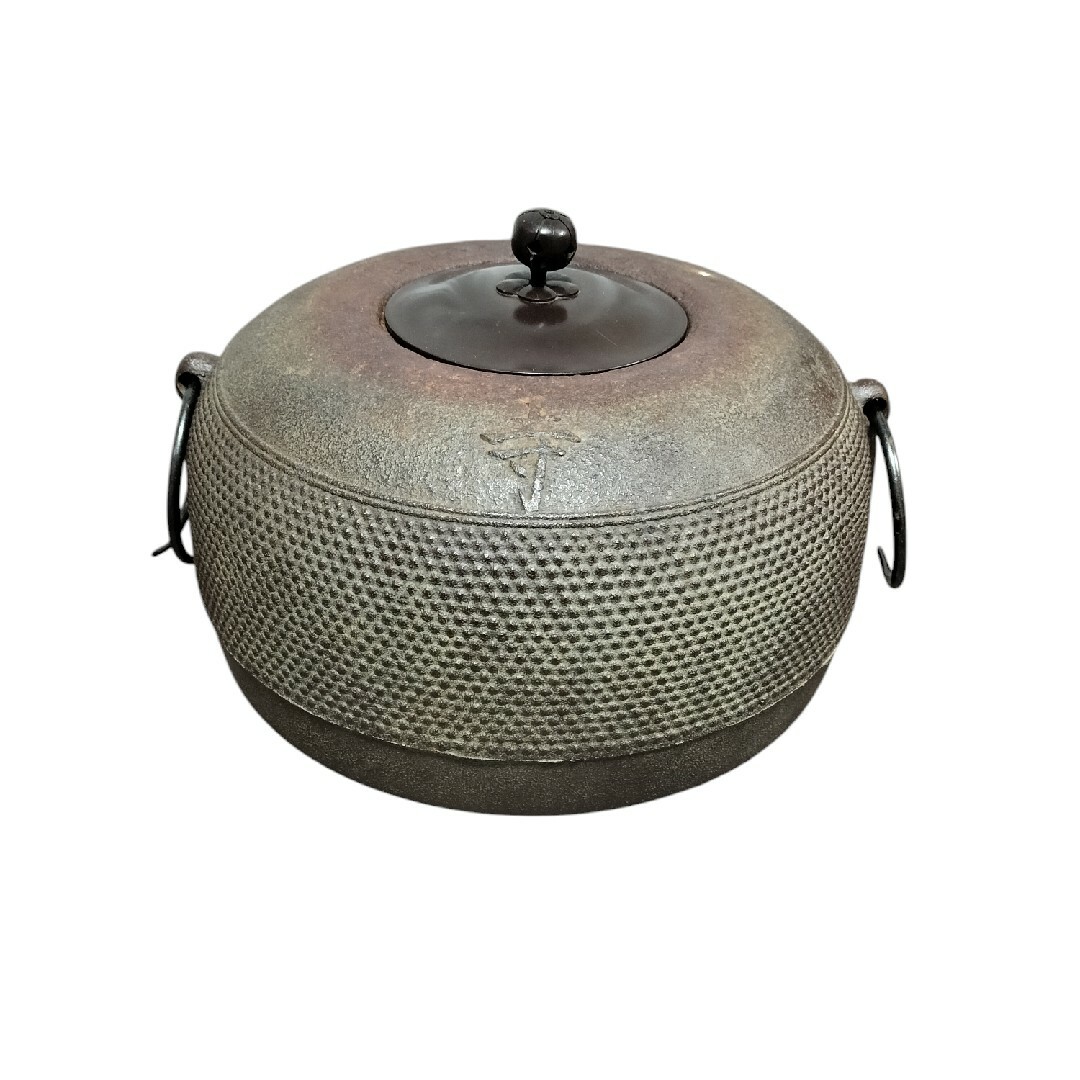炉釜(炉用釜)園城寺釜 菊池政光作 釜鐶付き 茶器/茶道具 炉釜(炉用釜)園城寺釜 菊池政光作 釜鐶付き 茶器/茶道具