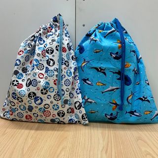 海の生き物柄【大きめ片ひも体操着袋】w35×40cm 男の子 小学校幼稚園保育園(外出用品)