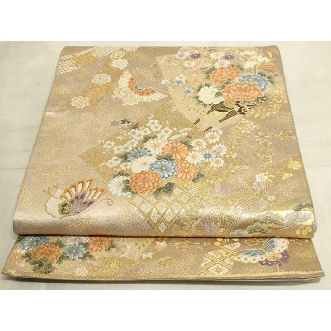 平和屋着物◎六通柄袋帯　唐織　秀鳳錦　色紙重ね花鳥文　本金弐重箔　正絹　逸品　AAAM3923sx
