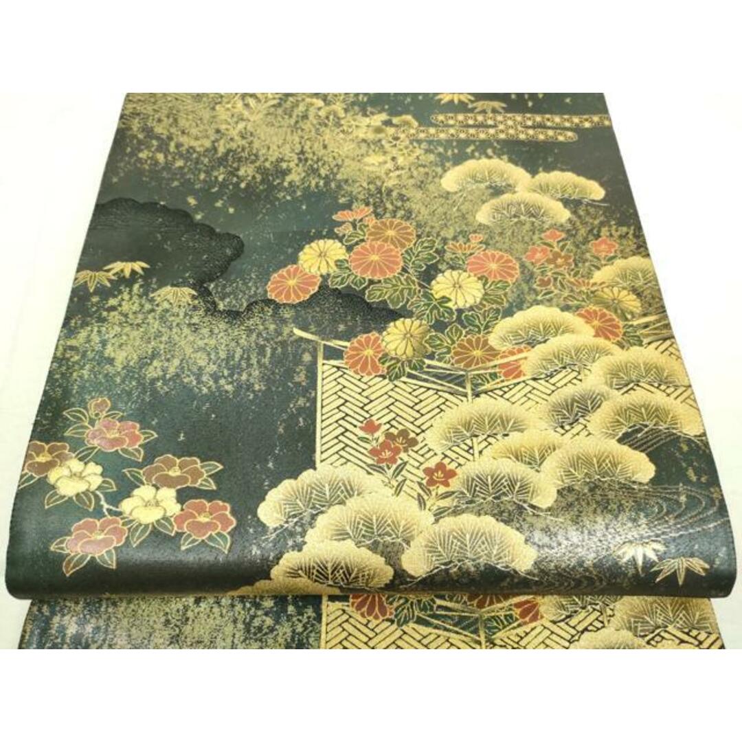 平和屋着物■六通柄袋帯　流水草花文　金糸　引箔　正絹　逸品　DAAH7987sf