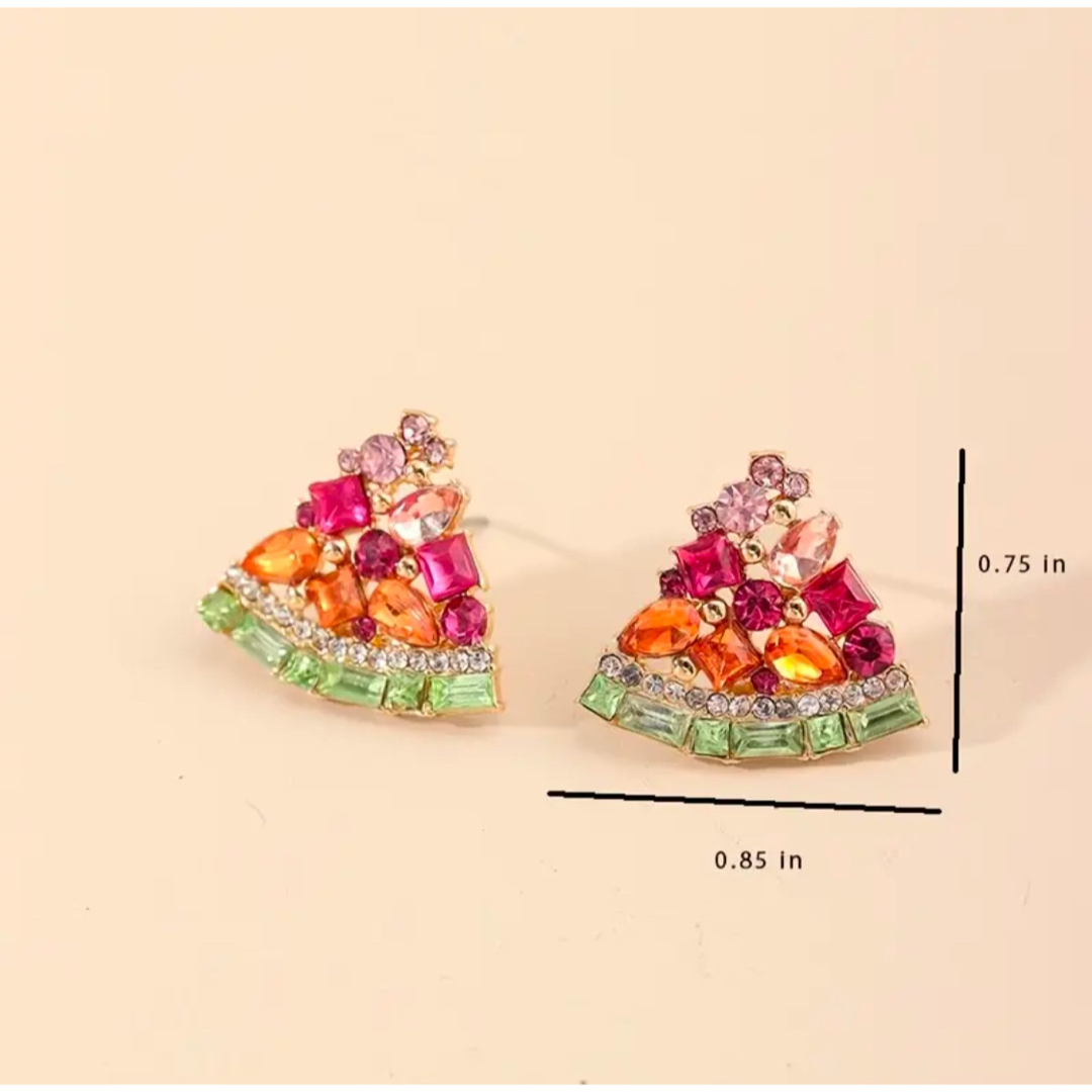 【ピアス】スイカ 西瓜 カラフル ストーン 可愛い レディースのアクセサリー(ピアス)の商品写真