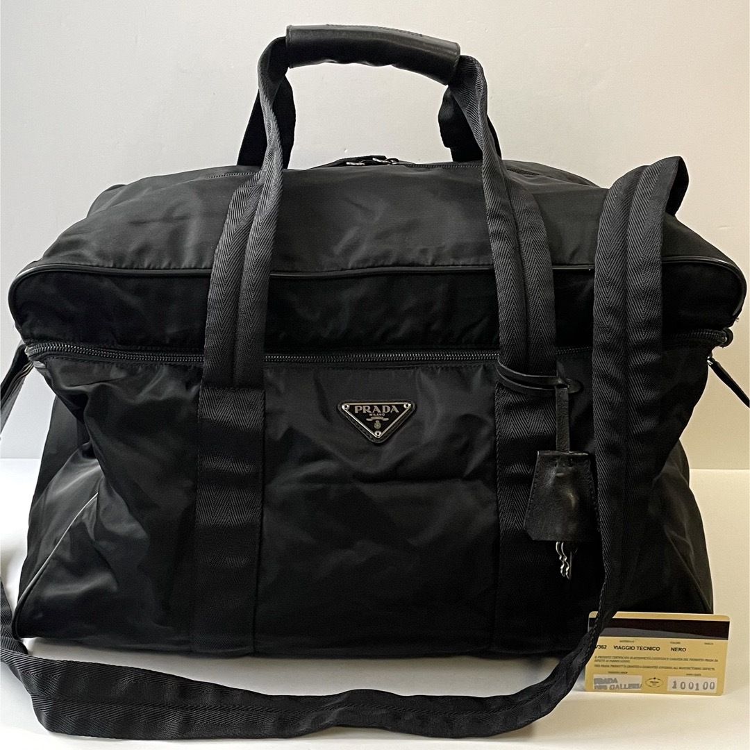 美品】PRADA プラダ ボストンバッグ 旅行かばん ナイロン×レザー 黒 美品】PRADA プラダ ボストンバッグ 旅行かばん ナイロン×レザー 黒