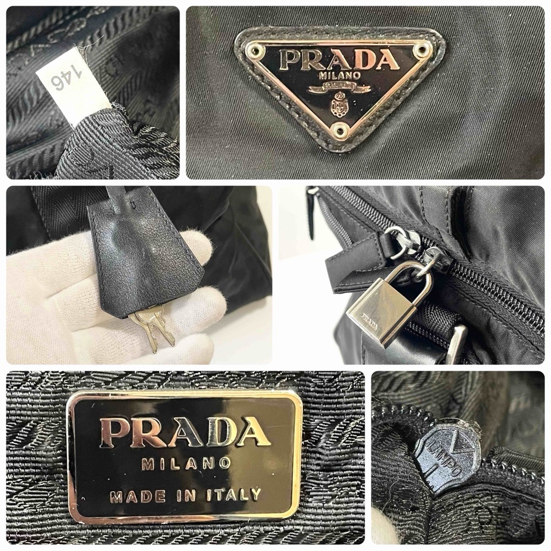 美品】PRADA プラダ ボストンバッグ 旅行かばん ナイロン×レザー 黒 美品】PRADA プラダ ボストンバッグ 旅行かばん ナイロン×レザー 黒