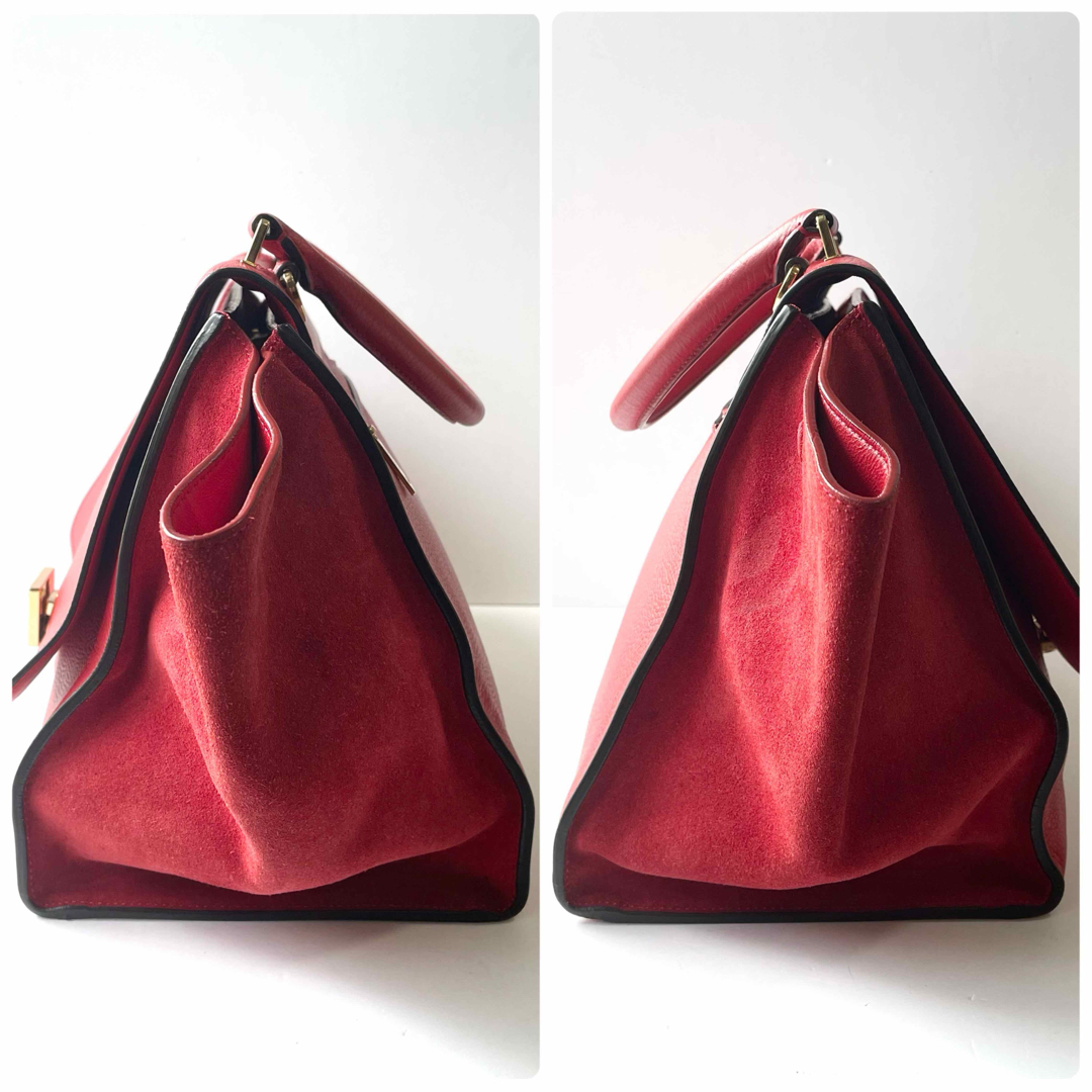 美品】CELINE セリーヌ 2way ハンドバッグ トラペーズ シボ革 美品】CELINE セリーヌ 2way ハンドバッグ トラペーズ シボ革
