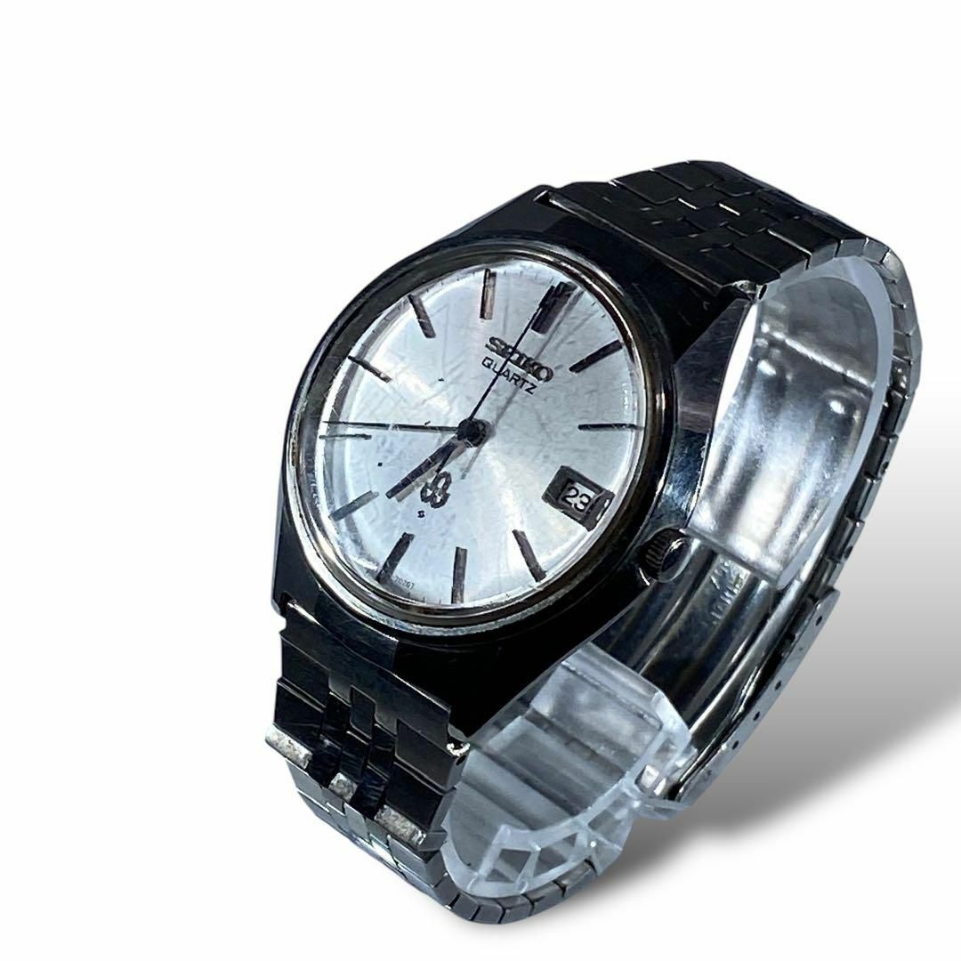 不動 セイコーSEIKO QZ デイト シルバー文字盤 メンズ腕時計