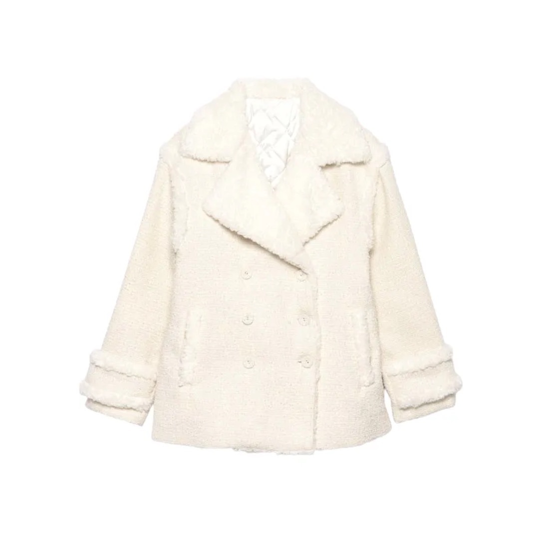 新品 eimy istoire ツイードボアコンビオーバージャケットWhite