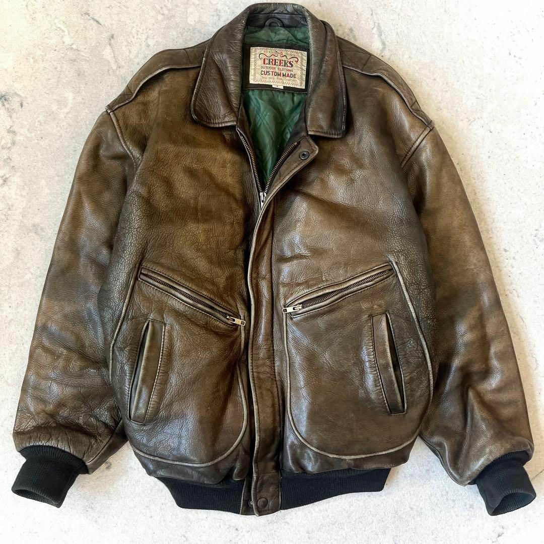 希少】a-2 Vintage 流し込ん 短丈90s ブラウン レザージャケット 希少】a-2 Vintage 流し込ん 短丈90s ブラウン レザージャケット