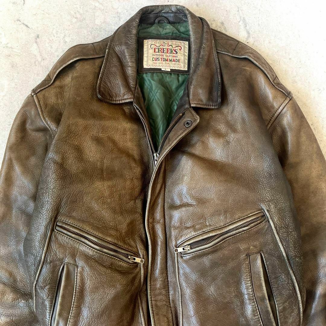 VINTAGE - CREEKS Lサイズ A-2風 レザー 牛革 短丈 ボンバー VINTAGE - CREEKS Lサイズ A-2風 レザー 牛革 短丈 ボンバー