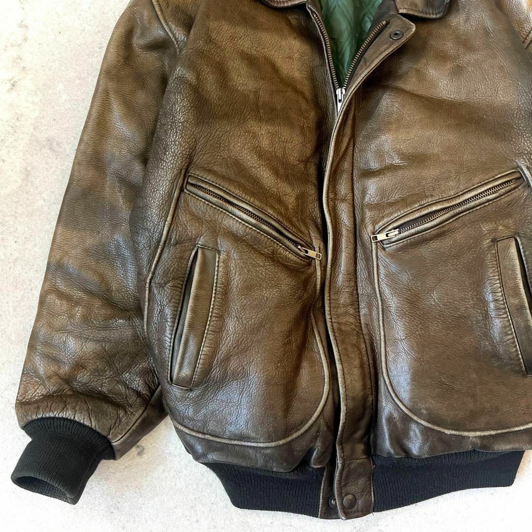 VINTAGE - CREEKS Lサイズ A-2風 レザー 牛革 短丈 ボンバー VINTAGE - CREEKS Lサイズ A-2風 レザー 牛革 短丈 ボンバー