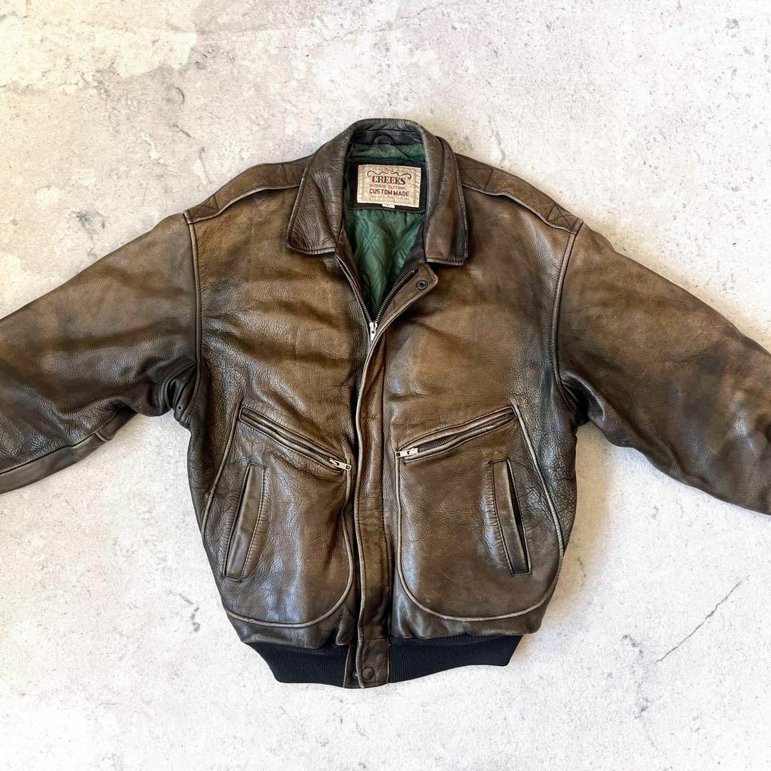 VINTAGE - CREEKS Lサイズ A-2風 レザー 牛革 短丈 ボンバー VINTAGE - CREEKS Lサイズ A-2風 レザー 牛革 短丈 ボンバー
