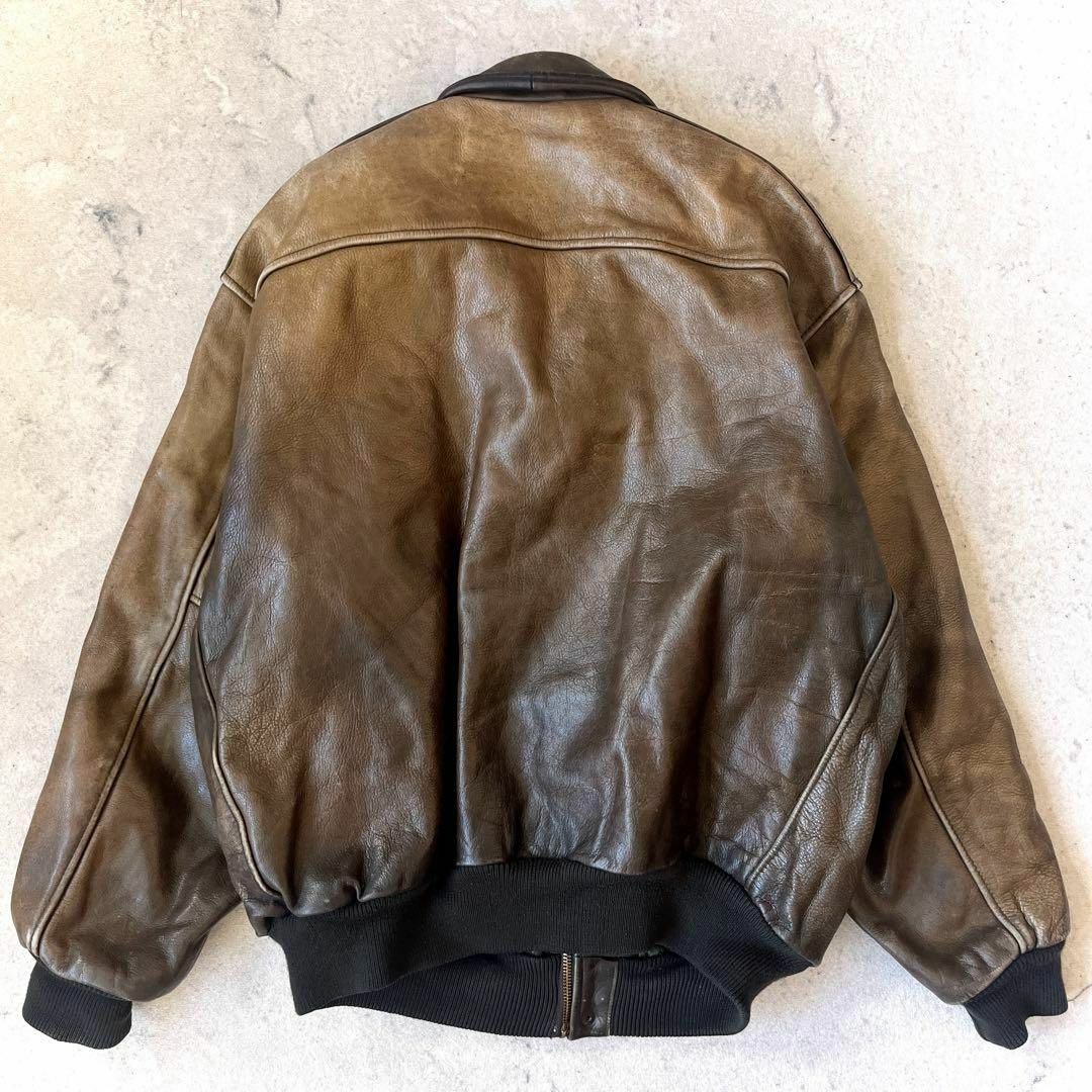 VINTAGE - CREEKS Lサイズ A-2風 レザー 牛革 短丈 ボンバー VINTAGE - CREEKS Lサイズ A-2風 レザー 牛革 短丈 ボンバー