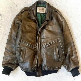 VINTAGE - CREEKS Lサイズ A-2風 レザー 牛革 短丈 ボンバー VINTAGE - CREEKS Lサイズ A-2風 レザー 牛革 短丈 ボンバー
