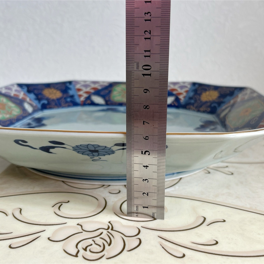 有田焼 華山窯 金彩古伊万里 大皿 八角皿 染付 金襴手 青海波 角 有田焼 華山窯 金彩古伊万里 大皿 八角皿 染付 金襴手 青海波 角