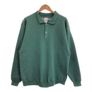 90年代 FRUIT OF THE LOOM フルーツオブザルーム スウェットポロシャツ 無地 グリーン (メンズ XL) 中古 古着 T0489(スウェット)