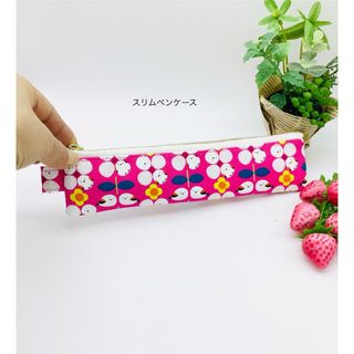 スリムペンケース☆ シマエナガとお花（ピンク）(ポーチ)