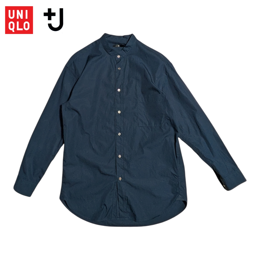 UNIQLO(ユニクロ)のUNIQLO +j ネイビー スーピマコットンオーバーサイズスタンドカラーシャツ メンズのトップス(シャツ)の商品写真