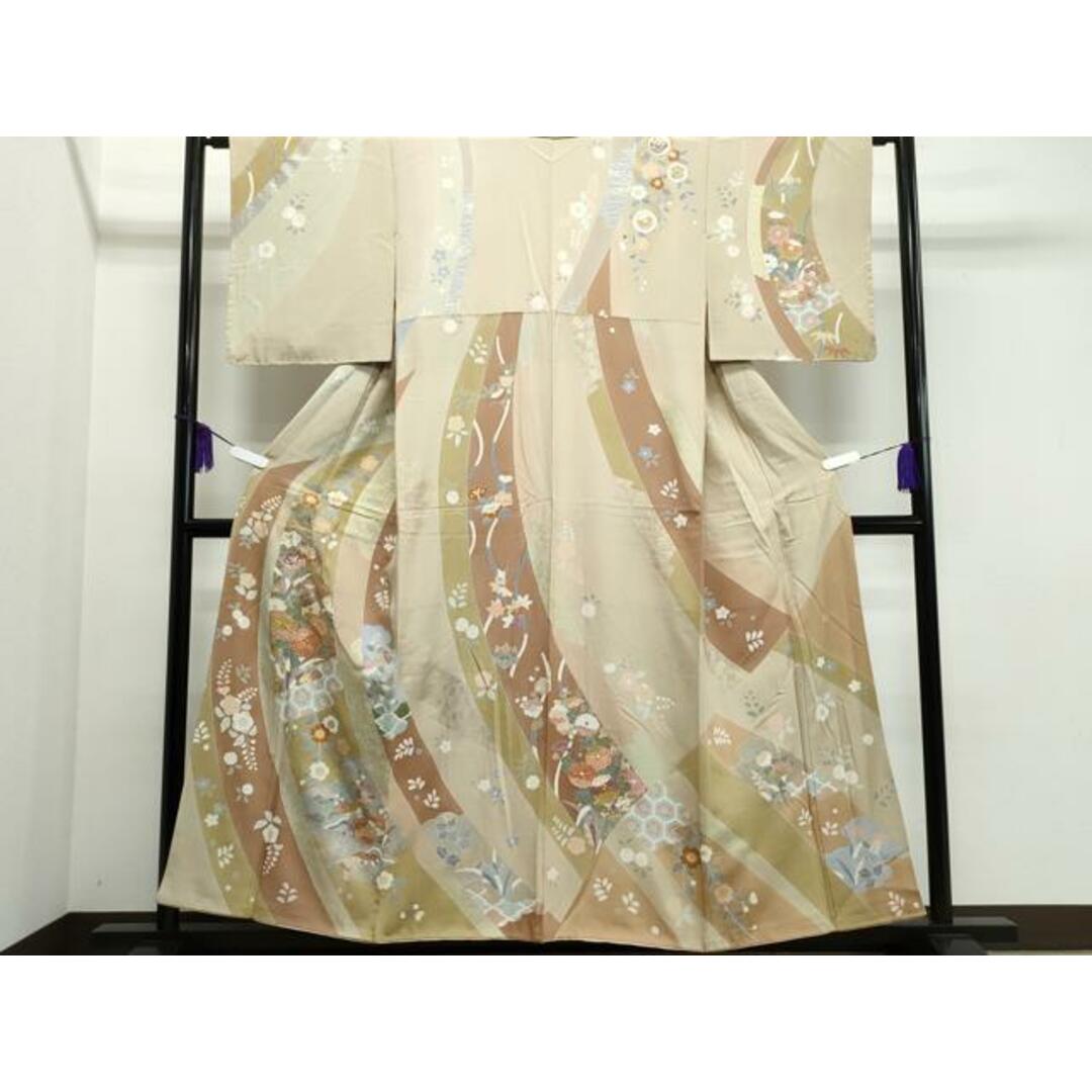 平和屋着物●訪問着　駒刺繍　草花文　金彩　正絹　逸品　CAAK4274vf