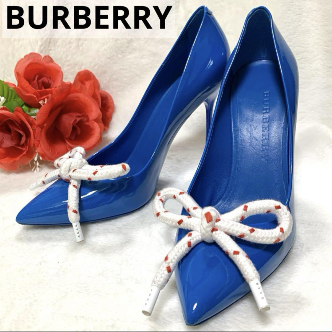 極美品 BURBERRY 本革 パンプス BOW FINSBURY BLUE 極美品 BURBERRY 本革 パンプス BOW FINSBURY BLUE