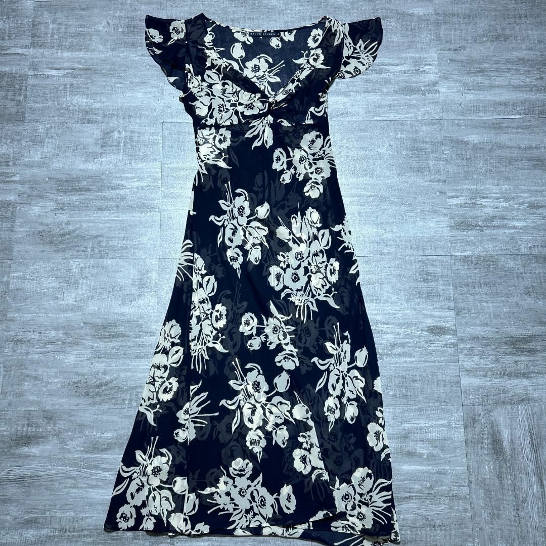 美品 絹 シルク100% ラルフローレン ワンピース 透け感 花柄 美品 絹 シルク100% ラルフローレン ワンピース 透け感 花柄