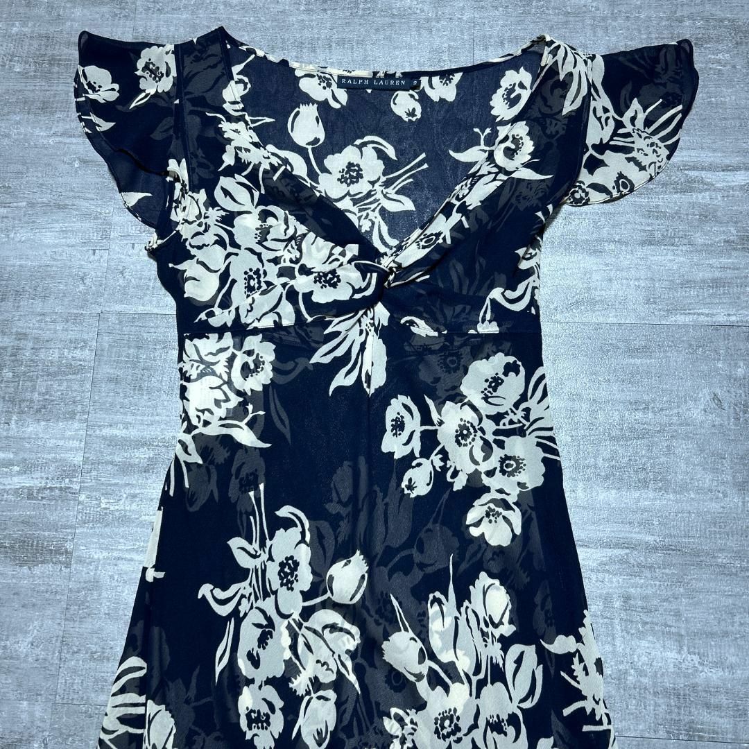 美品 絹 シルク100% ラルフローレン ワンピース 透け感 花柄 美品 絹 シルク100% ラルフローレン ワンピース 透け感 花柄