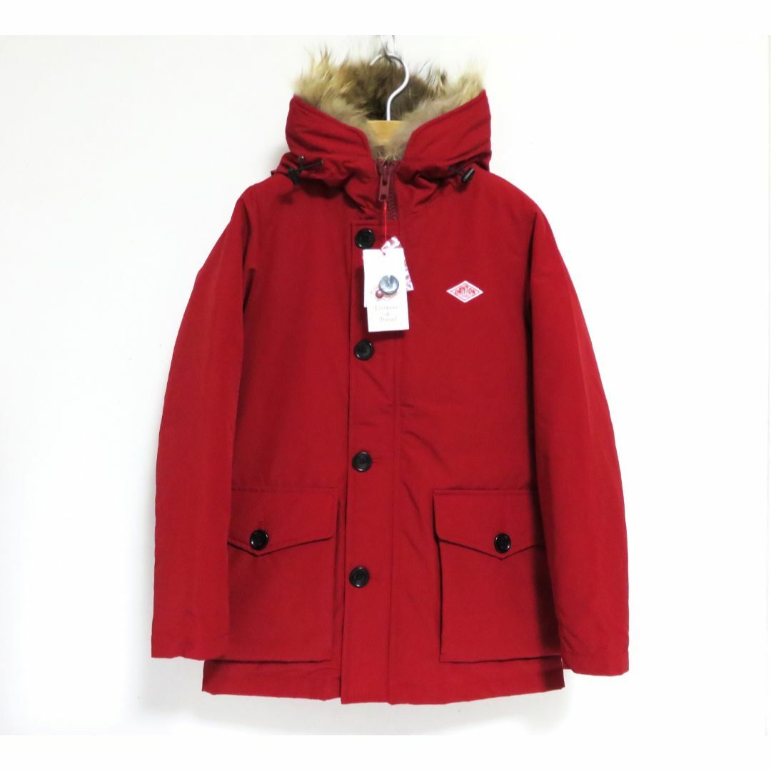 DANTON - DANTON タッサー ダウン ラクーンファー フード ジャケット 34 レッド