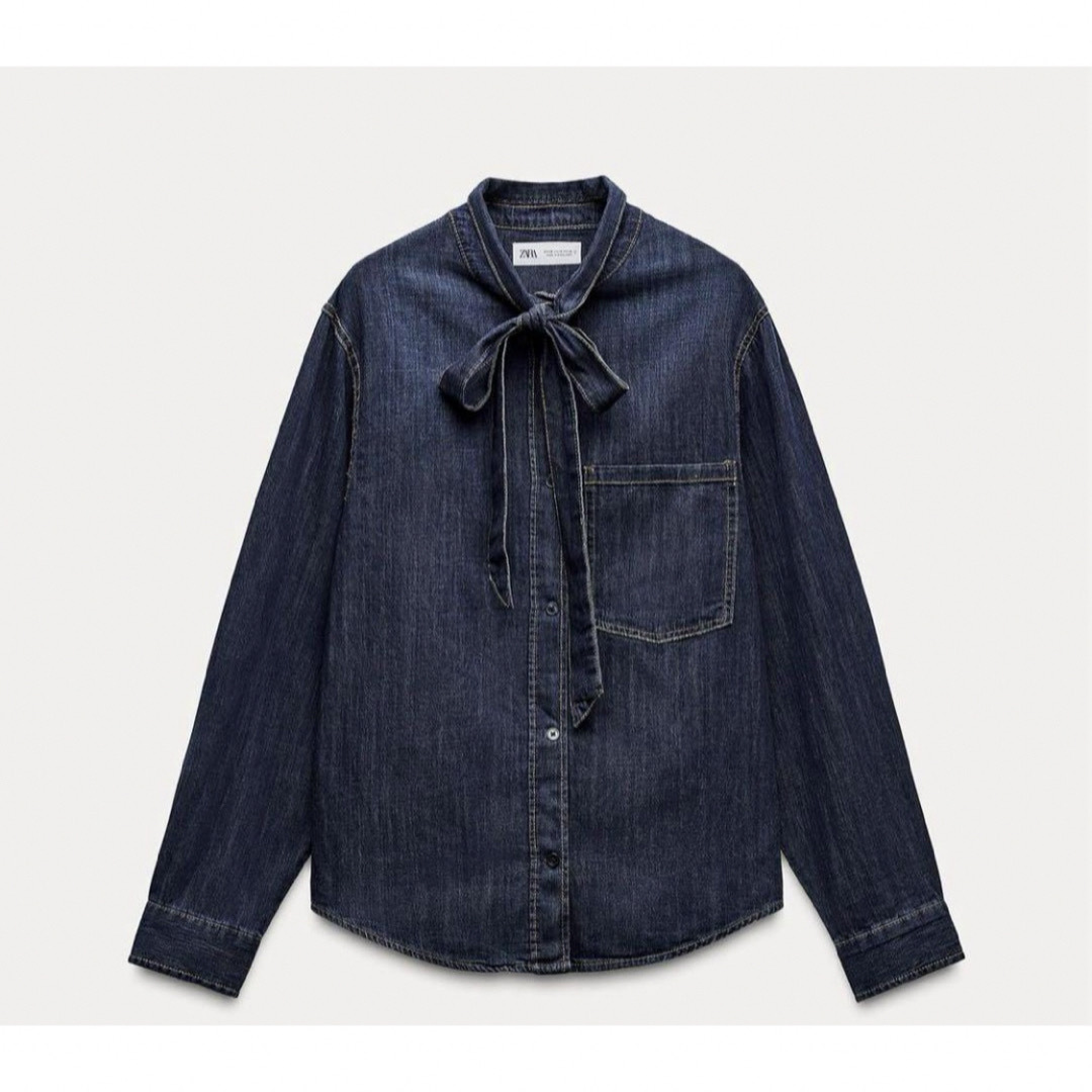 ZARA - ZARA TRF リボンデニムシャツ XSの通販 by lilyy's shop ZARA - ZARA TRF リボンデニムシャツ XSの通販 by lilyy's shop