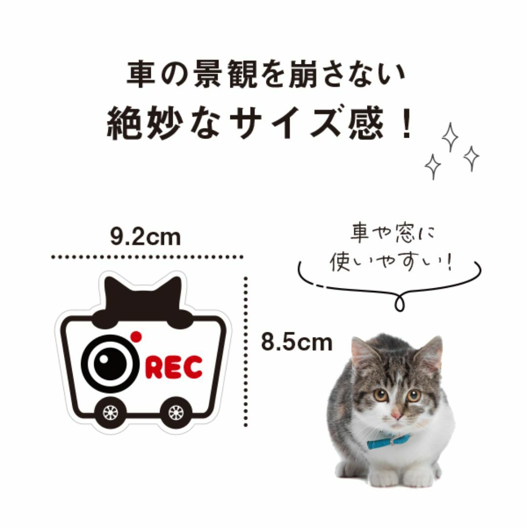 REC ドライブレコーダー 搭載 ドラレコ ステッカー 猫 煽り運転対策 自動車/バイクの自動車(車外アクセサリ)の商品写真