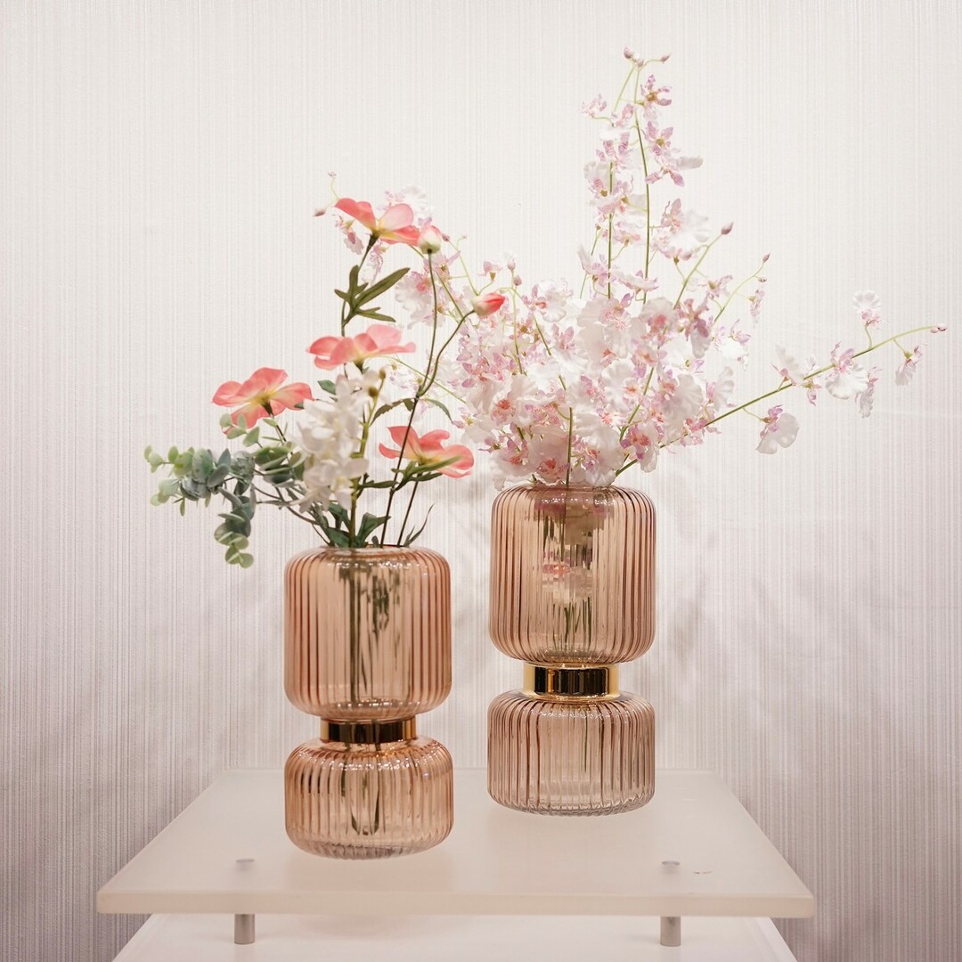 輸入品 フラワーベース ガラス 2個セット 造花付き 花瓶 雑貨 輸入品 フラワーベース ガラス 2個セット 造花付き 花瓶 雑貨