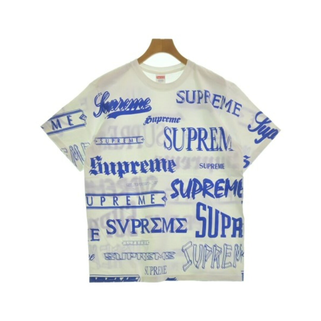 Supreme シュプリーム Tシャツ・カットソー L 白x青(総柄) 【古着】 Supreme シュプリーム Tシャツ・カットソー L 白x青(総柄) 【古着】