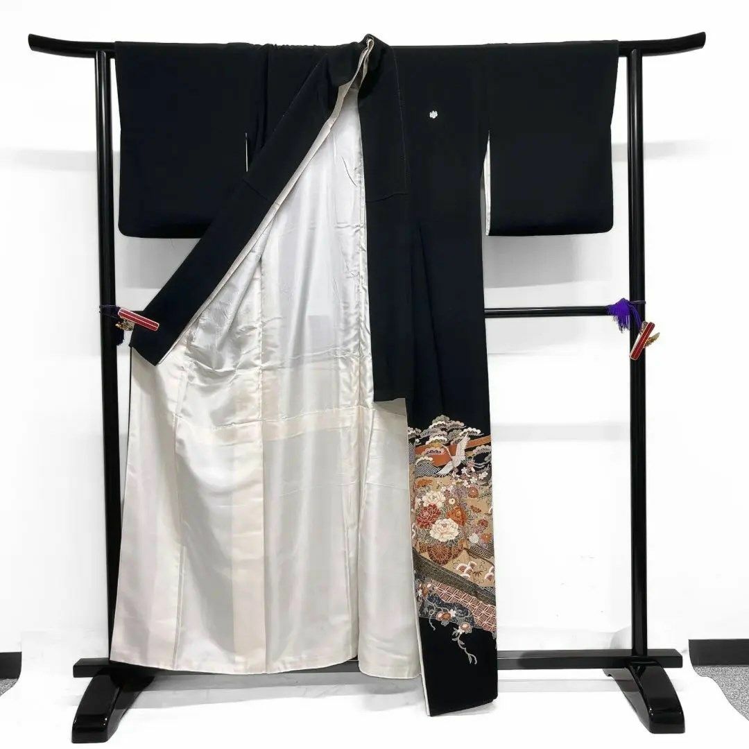 作家もの 黒留袖 五つ紋 比翼付き 花車 鶴 松竹梅 着物 123a d