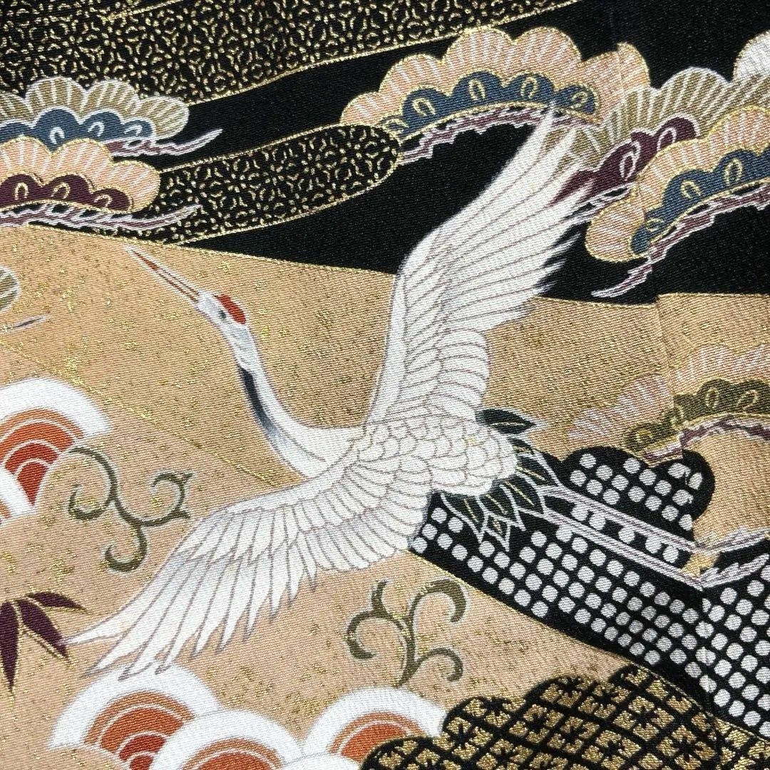 作家もの 黒留袖 五つ紋 比翼付き 花車 鶴 松竹梅 着物 123a d