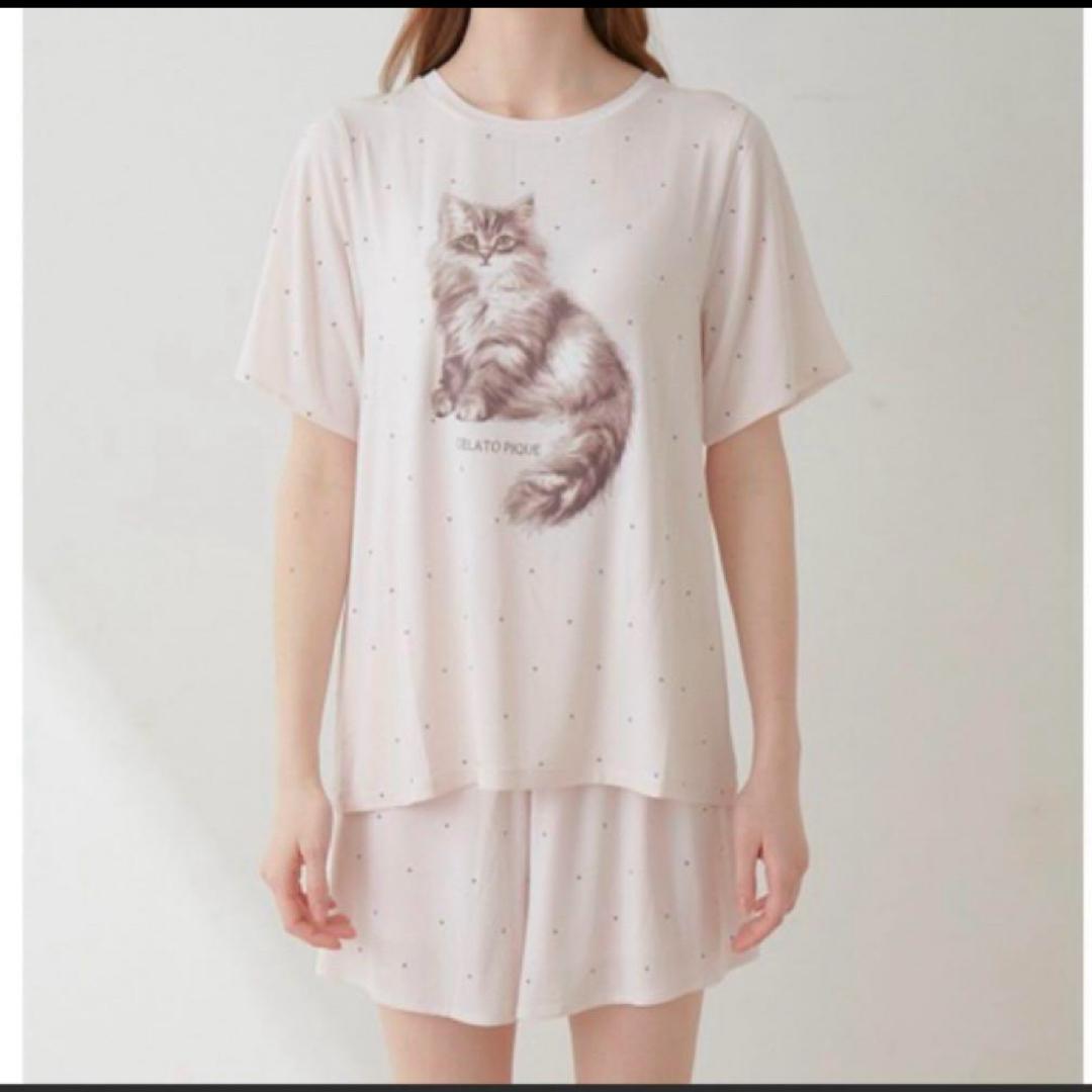 gelato pique - ジェラートピケ CATドット柄ワンポイントTシャツ gelato pique - ジェラートピケ CATドット柄ワンポイントTシャツ