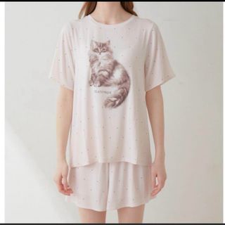gelato pique - ジェラートピケ CATドット柄ワンポイントTシャツ gelato pique - ジェラートピケ CATドット柄ワンポイントTシャツ