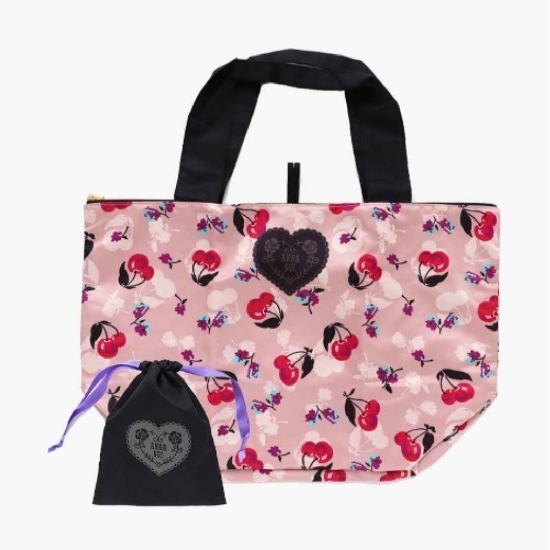 ANNA SUI(アナスイ)のアナスイ ANNA SUI エコバッグ チェリー柄 巾着付き　A4入るサイズ レディースのバッグ(エコバッグ)の商品写真