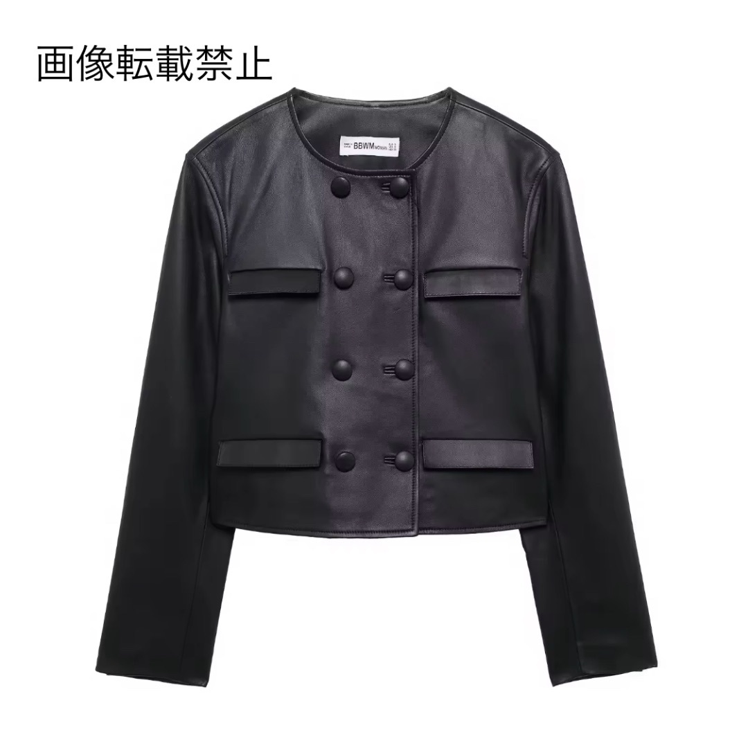 1月新作⛄️16231◆フェイクレザー PU ノーカラージャケット