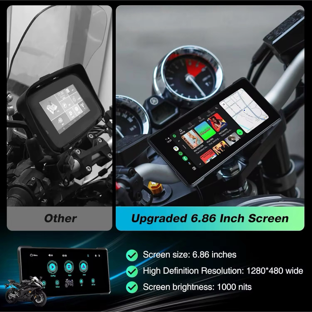 大画面】6.86インチ バイク用 モトスマートモニター Carplay 大画面】6.86インチ バイク用 モトスマートモニター Carplay