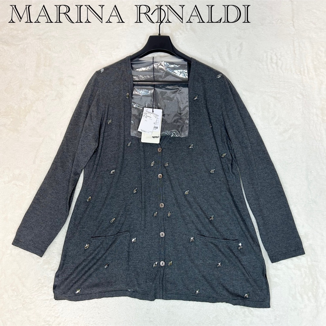 MARINA RINALDI ロングカーディガン シルク カシミヤ ビジュ MARINA RINALDI ロングカーディガン シルク カシミヤ ビジュ