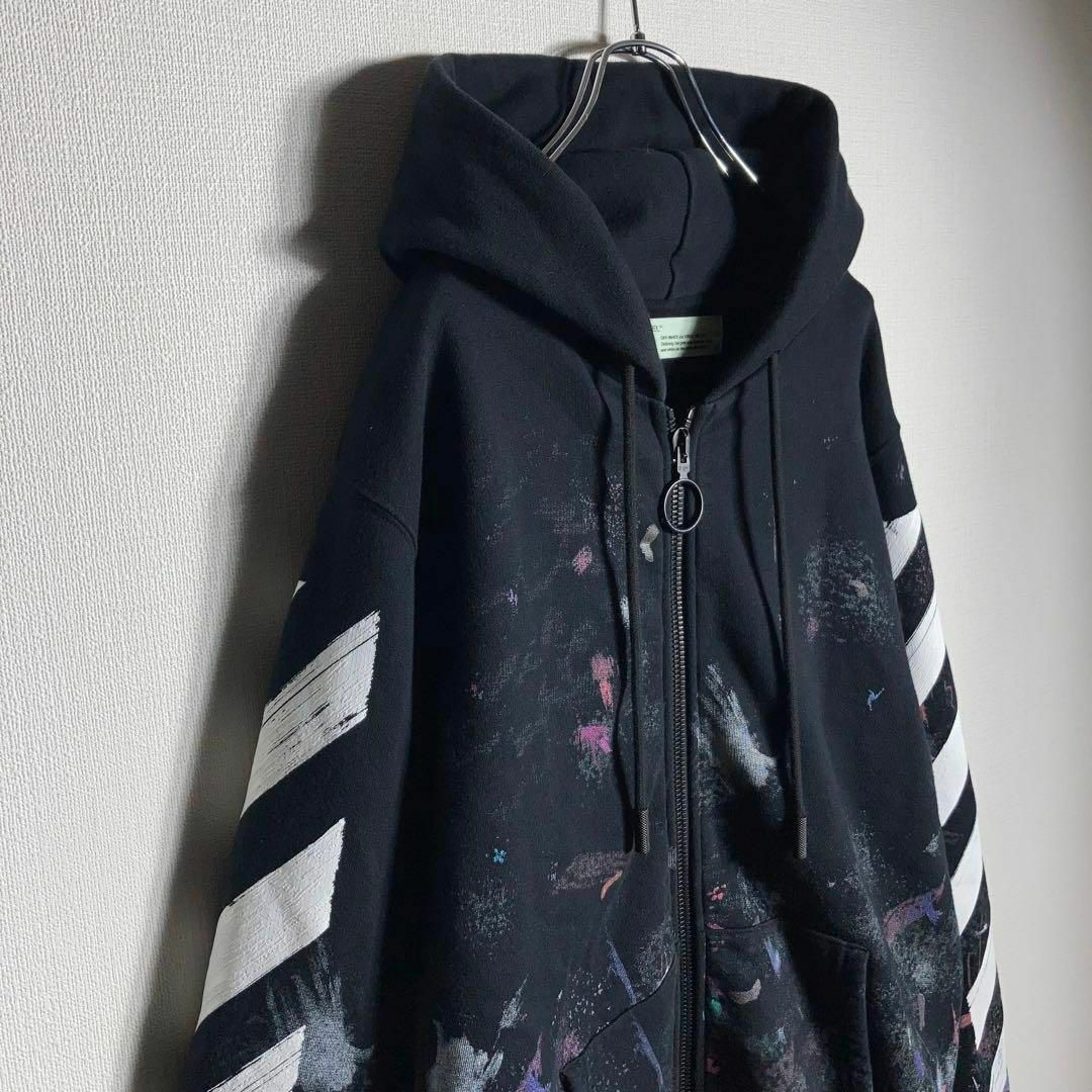 美品】オフホワイト クロスアロー フルジップパーカー 黒 S トップス 美品】オフホワイト クロスアロー フルジップパーカー 黒 S トップス