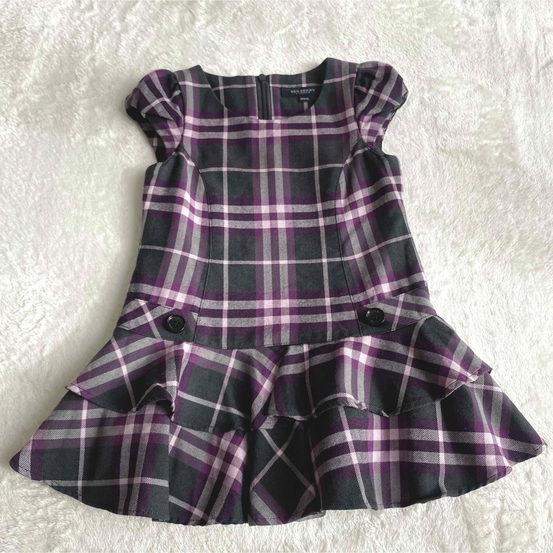 美品☆バーバリー☆ワンピース☆チェック☆パープル☆100 美品☆バーバリー☆ワンピース☆チェック☆パープル☆100