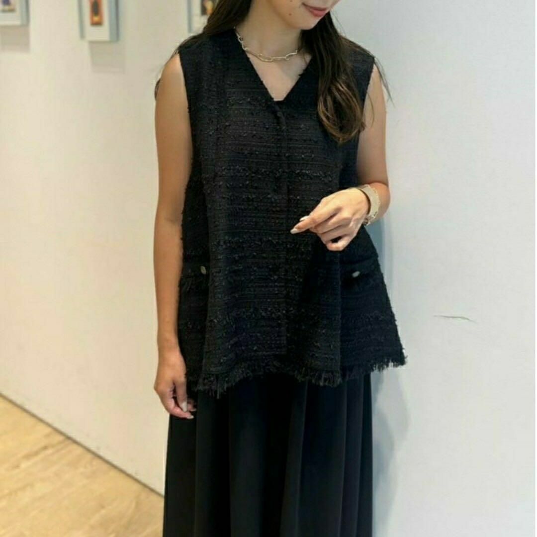 CADUNE 2023AW 川上桃子さん コラボ フレアジレ ツイード 黒 CADUNE 2023AW 川上桃子さん コラボ フレアジレ ツイード 黒