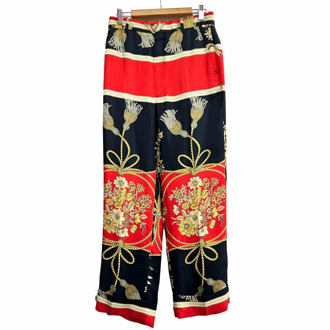 GUCCI - GUCCI グッチ　フラワー　花柄　パンツ　シルク　サイズ36　36　絹　マルチカラー　レッド　ブラック　赤　黒