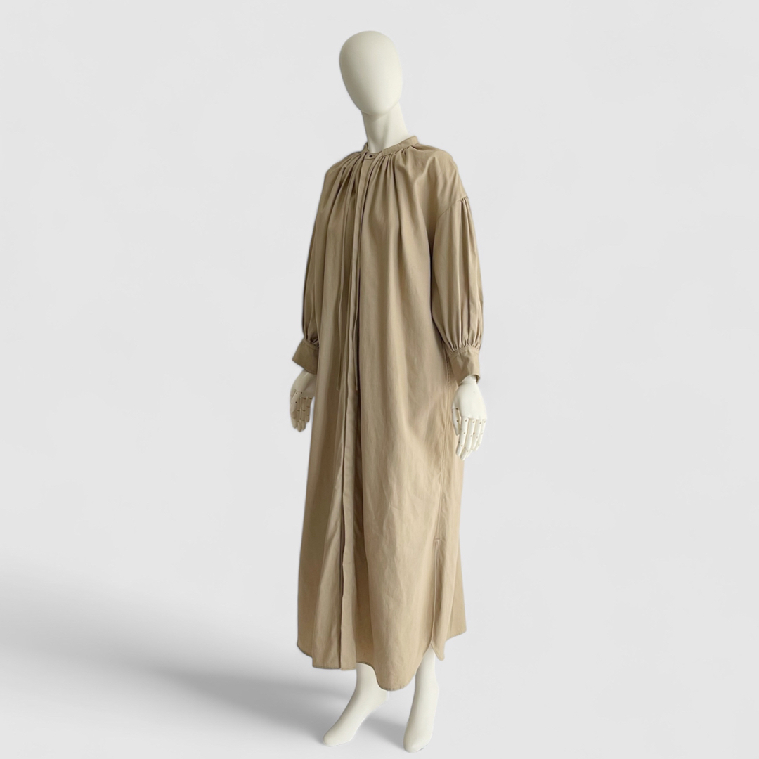 HYKE ハイク C/H GATHERED DRESS ベージュ 麻 リネン混 HYKE ハイク C/H GATHERED DRESS ベージュ 麻 リネン混