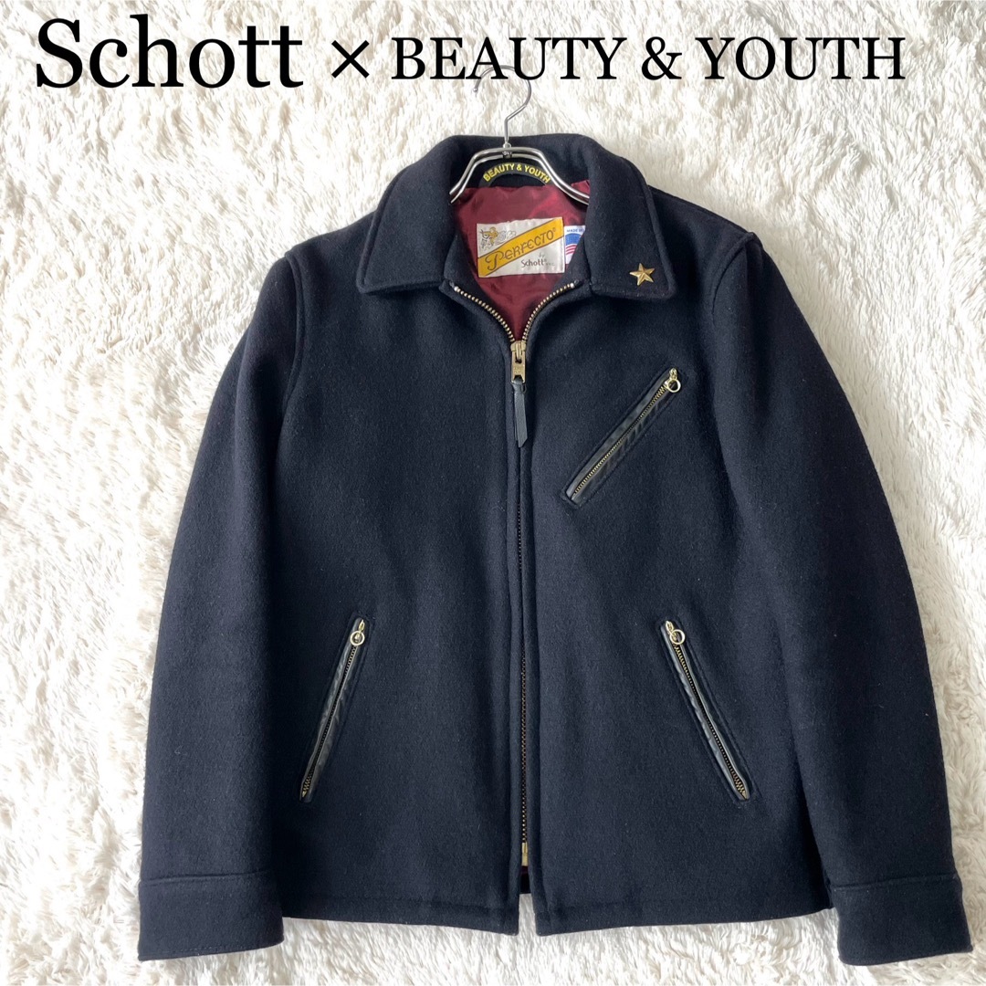 Schott × BEAUTY & YOUTH メルトン ライダースジャケット Schott × BEAUTY & YOUTH メルトン ライダースジャケット