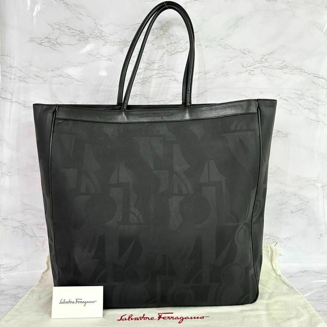 フェラガモ Ferragamo トートバッグ ナイロン レザー ブラック フェラガモ Ferragamo トートバッグ ナイロン レザー ブラック