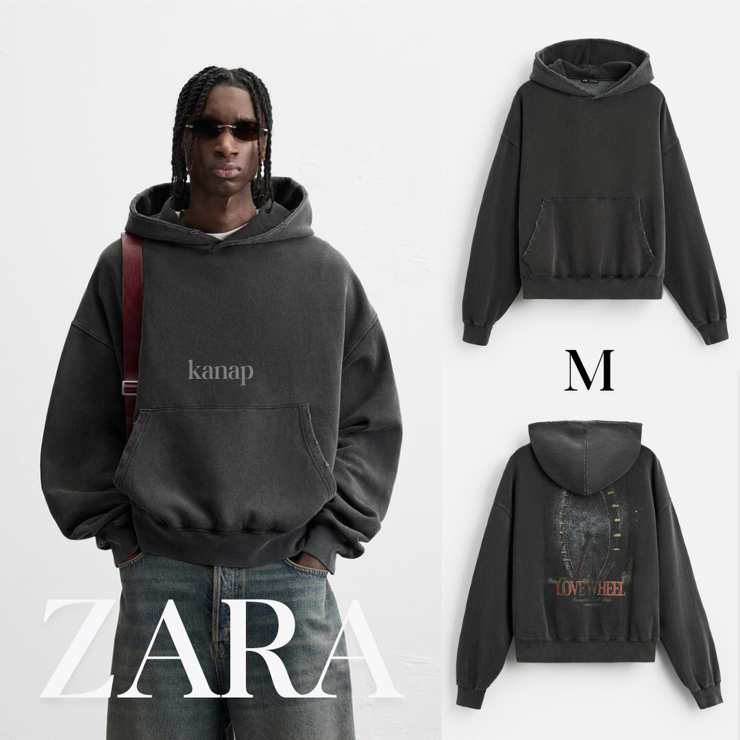 ZARA - ZARA ザラ ウォッシュド加工ボックスフィットフーディ M ZARA - ZARA ザラ ウォッシュド加工ボックスフィットフーディ M