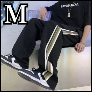 M ジャージ サイドライン ストリート パンツ モード メンズ ブラック
