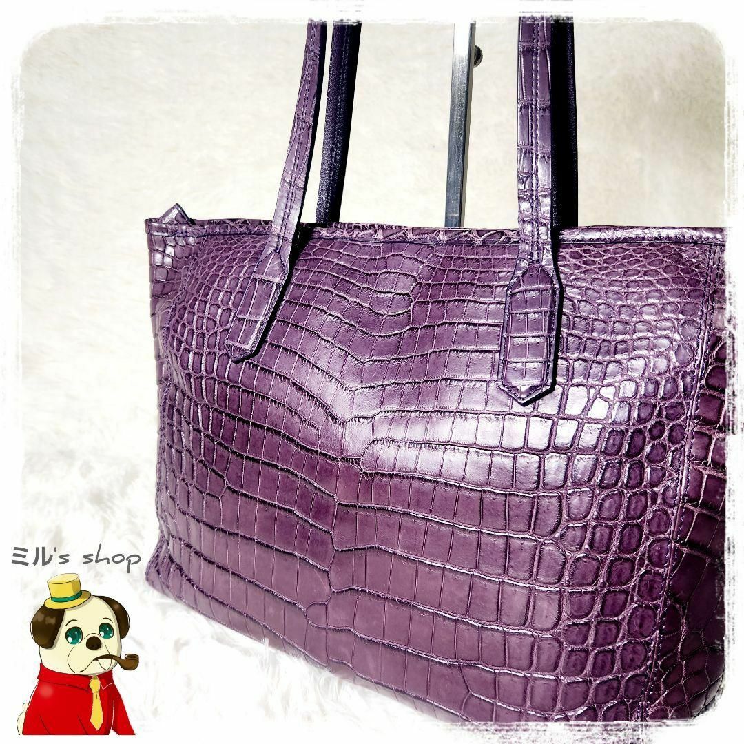 希少 色 美品 クロコダイル 2way トートバッグ ショルダー パープル 希少 色 美品 クロコダイル 2way トートバッグ ショルダー パープル