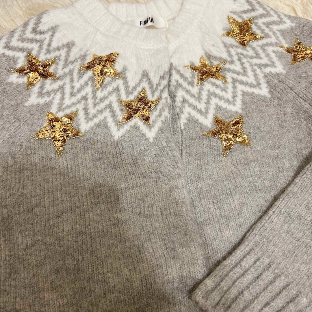 FURFUR 星刺繍ノルディックカーディガン ファーファー グレー ニット FURFUR 星刺繍ノルディックカーディガン ファーファー グレー ニット