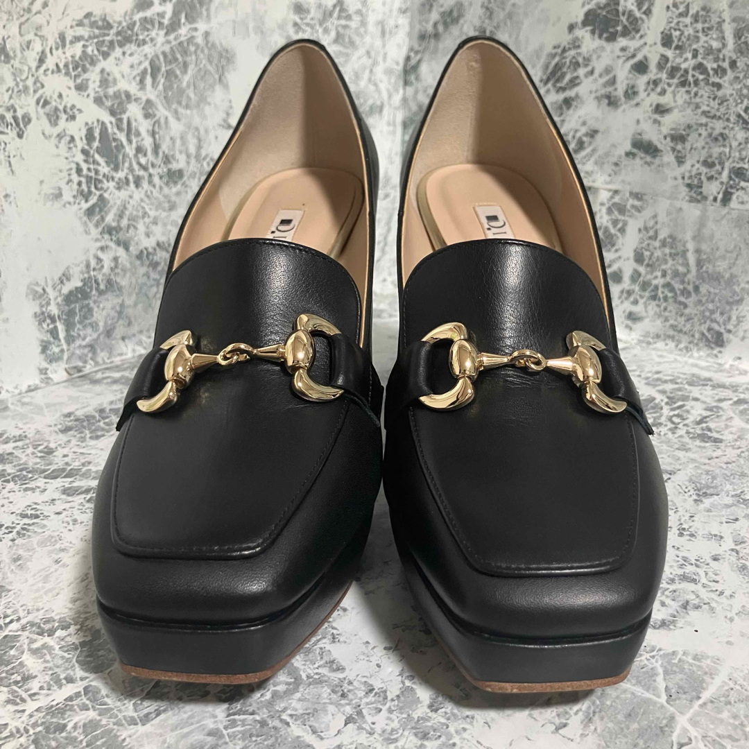 美品】DIANA ブラック スクエアトゥ チャンキーヒール24㎝ 美品】DIANA ブラック スクエアトゥ チャンキーヒール24㎝