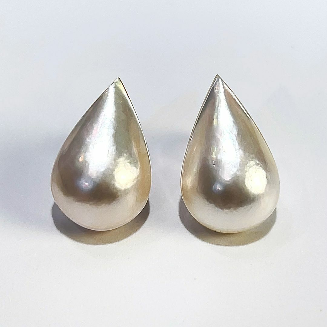 Pt900 南洋 ペアシェイプ マベパール ピアス 天然 本真珠 新品・未使用品